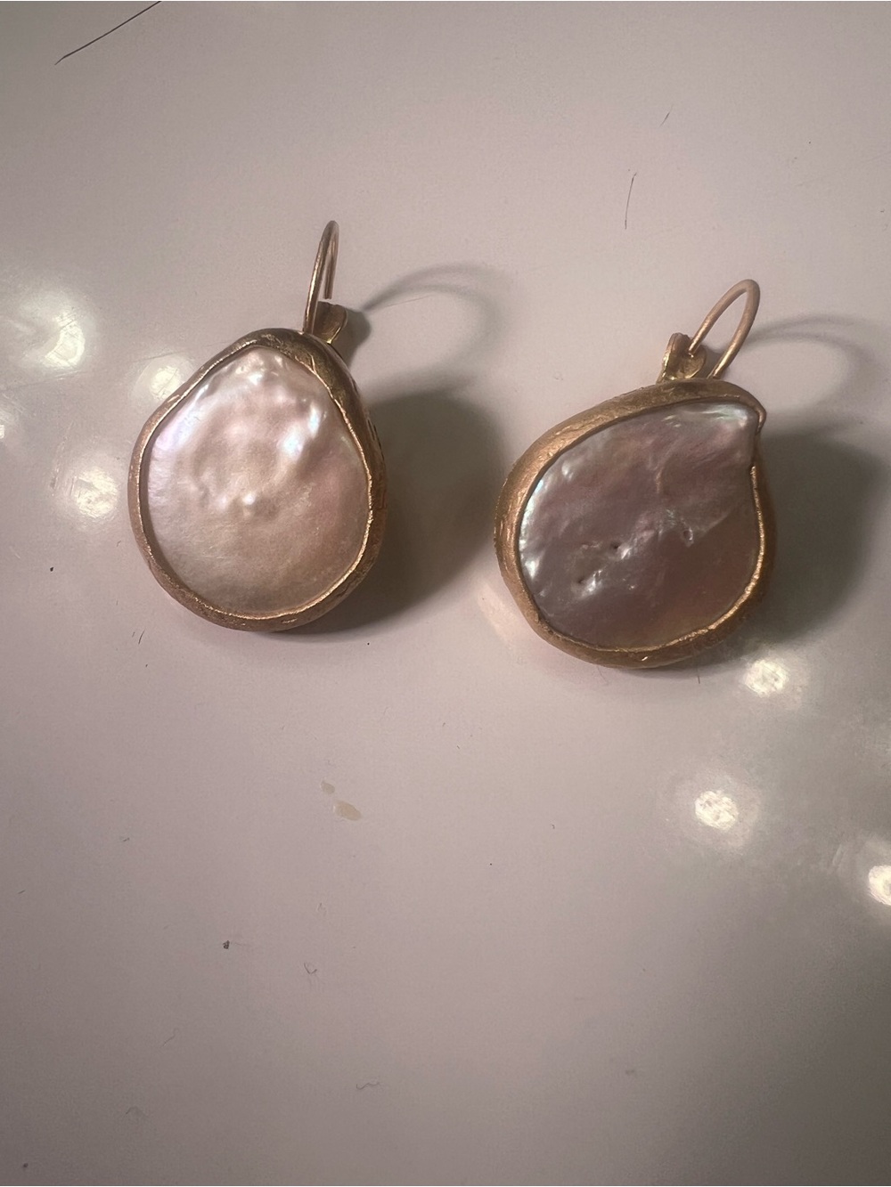 Gold-Tone Oval Pearl Drop Pierced Earrings 1”x3/4” Buin Jewelry Turkey